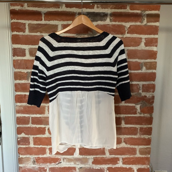 Free people knit poly shirt w tie S blue stripe - Picture 3 of 4